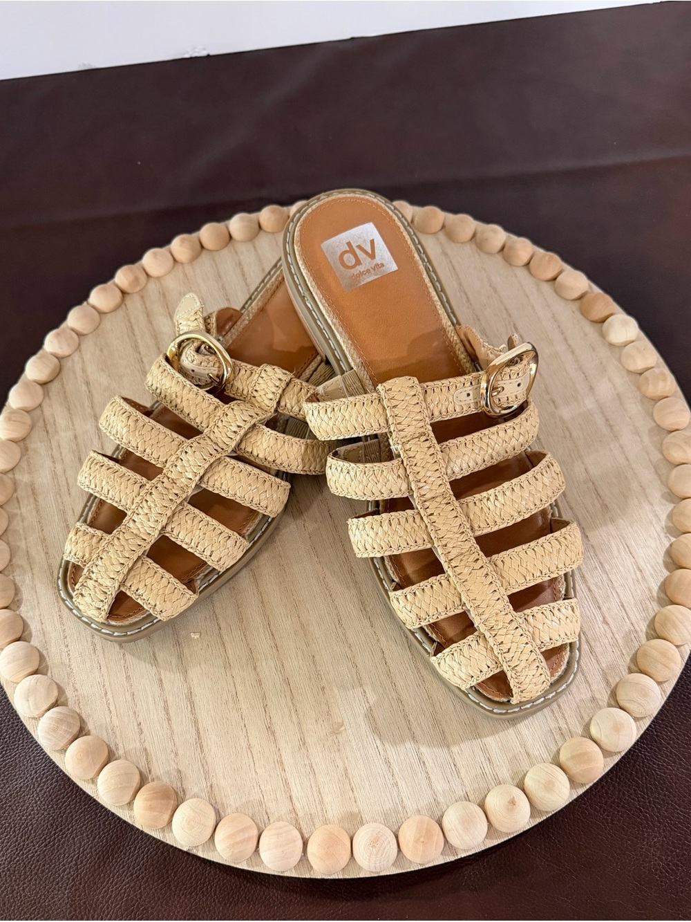 Dolce Vita Falcun Natural Raffia Gladiator Slide Sandals Women’s 10
